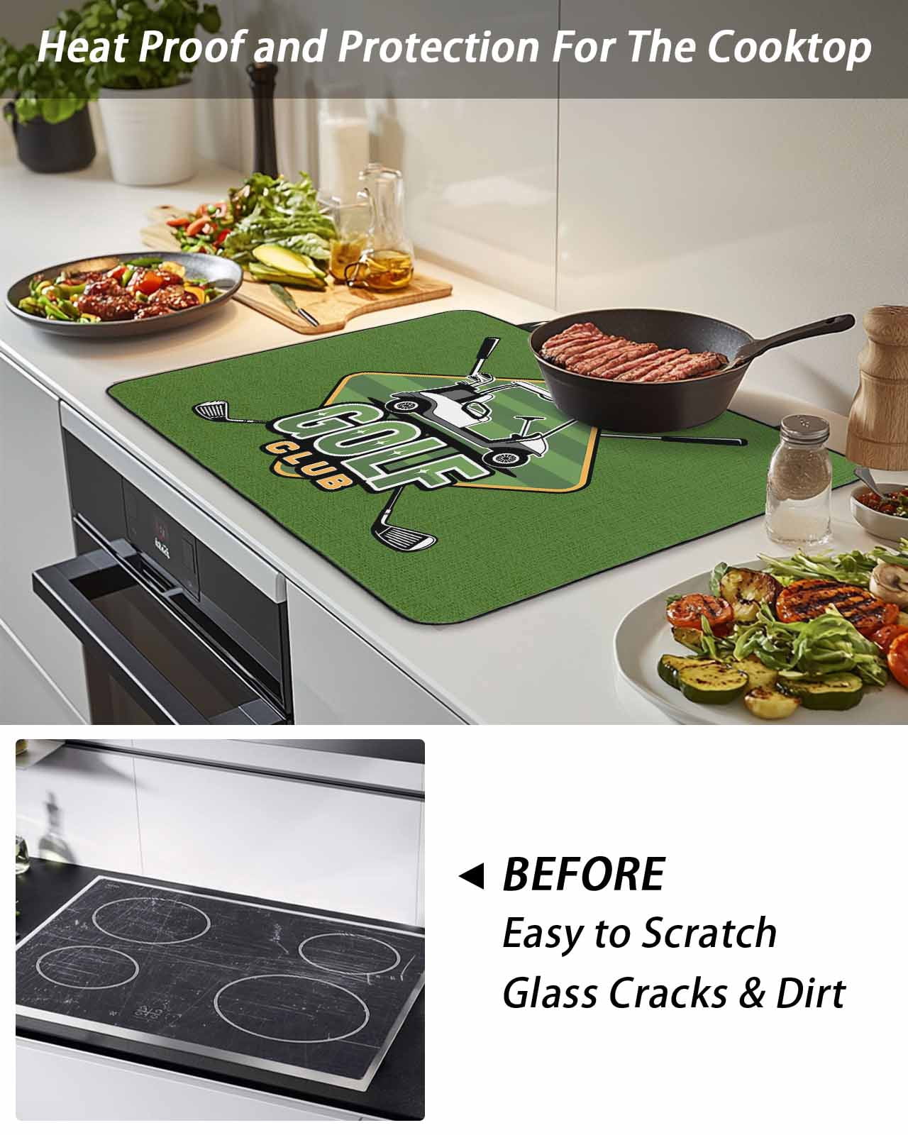 Stove Top Covers for Electric Stove, Golf Club Green Glass Stovetop Cover Protector, Abstract Vintage Golf Sports Induction Cooktop Protector Oven Mat for Kitchen Countertop 24"x21"