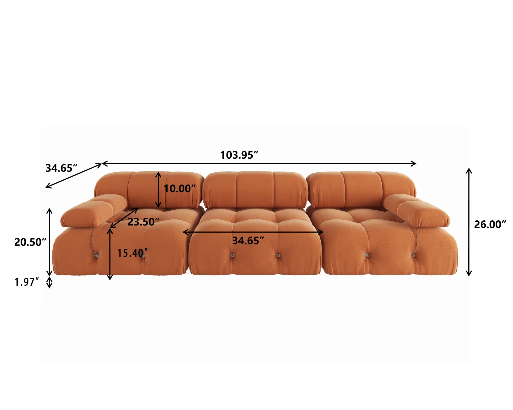 bokifol 104"Modular Sectional Sofa for Living Room,Cloud Couch 3-Seat Sofa for Apartment,Office,Bedroom,Orange