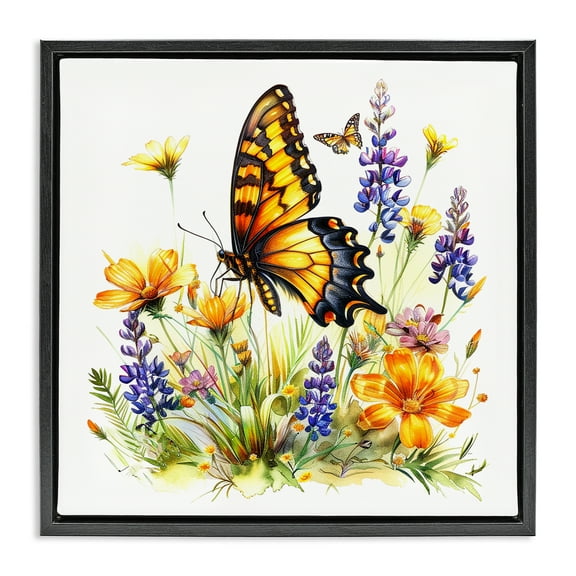 Stupell Industries Butterfly Wings Garden Insects Painting Black Floater Framed Canvas Art Print Wall Art, 18 x 18