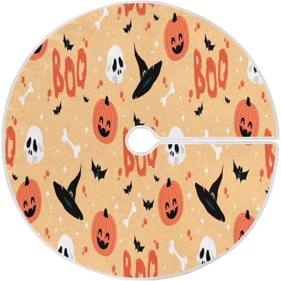 FMSHPON Halloween Pumpkin Bats Xmas Christmas Tree Skirt Stand Mat for Holiday Party Decoration Indoor Outdoor 48 inches