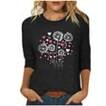 thumbnail image 2 of Cadancy Valentines Womens Tops Love Heart Graphic 3/4 Sleeve Crew Neck Tunic Blouses Pullover Cute Funny Casual Loose Tee Shirts Trendy Vintage Outfits, 2 of 6