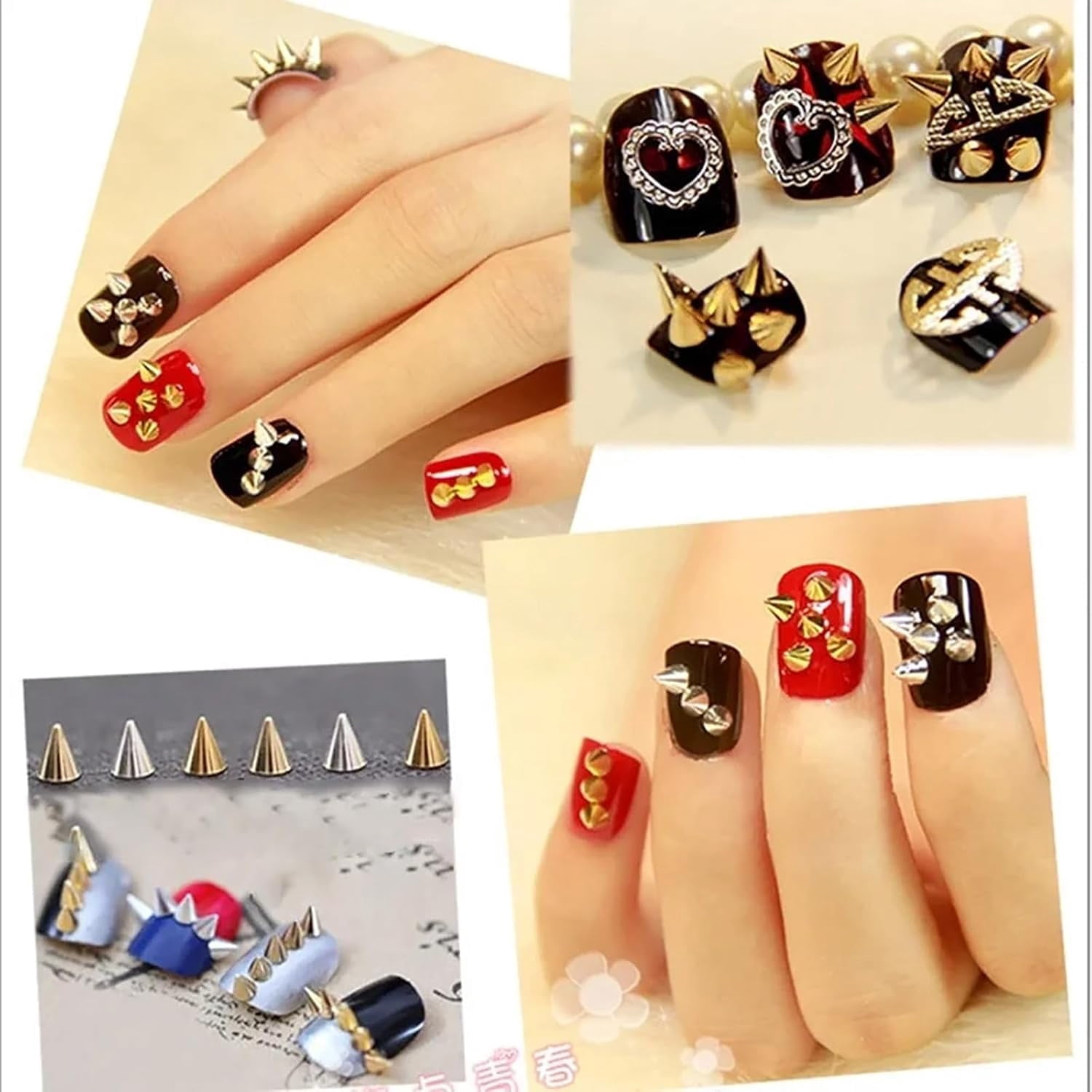 36 Grids Punk Nail Charms 3D Cone Nail Art Charms Metal Spike Nail Studs Rivet Nail Jewels Charm Nail Decorations for Nail Salon or DIY Craft Supplies