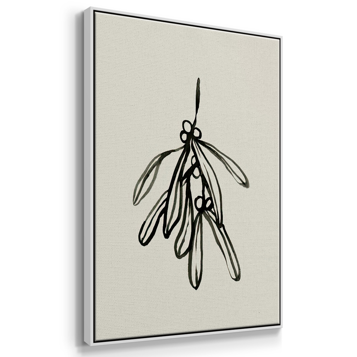Mistletoe Sketch II - Framed Gallery Wrapped Holiday Canvas - 17 x 25 - White Frame
