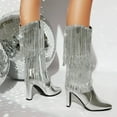 thumbnail image 5 of Fashionable Women's Mid-Calf Boots with Glittery Pointed Toe and Heel Featuring Fringe Tassel Design for Ladies, 5 of 6
