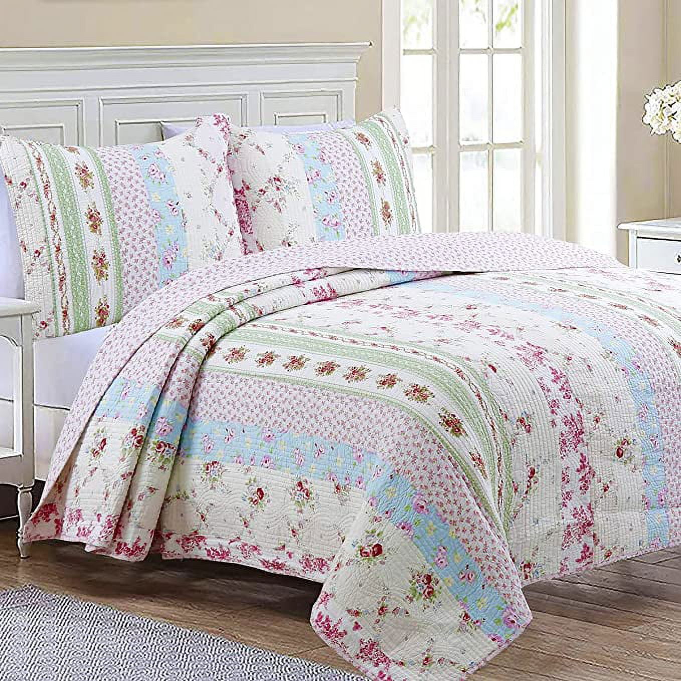 Cozy Line Home Fashions Cotton Reversible Quilt, Queen, - Easy Care (3 Count)