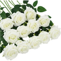 Morttic Artificial Flowers 12Pcs White Roses Fake Flowers Real Looking Silk Fake Roses with Stem in Bulk for Home Valentine's Day Decorations, White