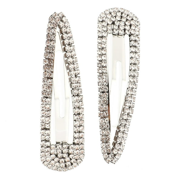 NICEXMAS 2 Pcs Pageant Hair Accessory Barrettes Snap Clip Flash Rhinestones Silver 7.00X2.20X1.00CM