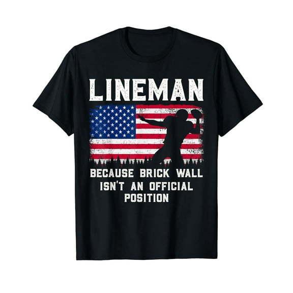 Lineman Football Gift Patriotic American Flag USA Linemen T-Shirt