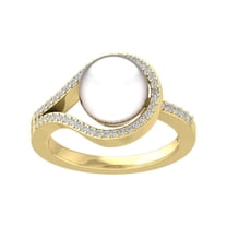 Araiya Fine Jewelry 10K Yellow Gold Round-shape Lab Grown Diamond Pearl Band Ring ( 1/5 cttw, D-F Color, VS Clarity) Size 10