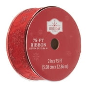 Holiday Time Red Glitter Snowflake Ribbon, 2" x 75'