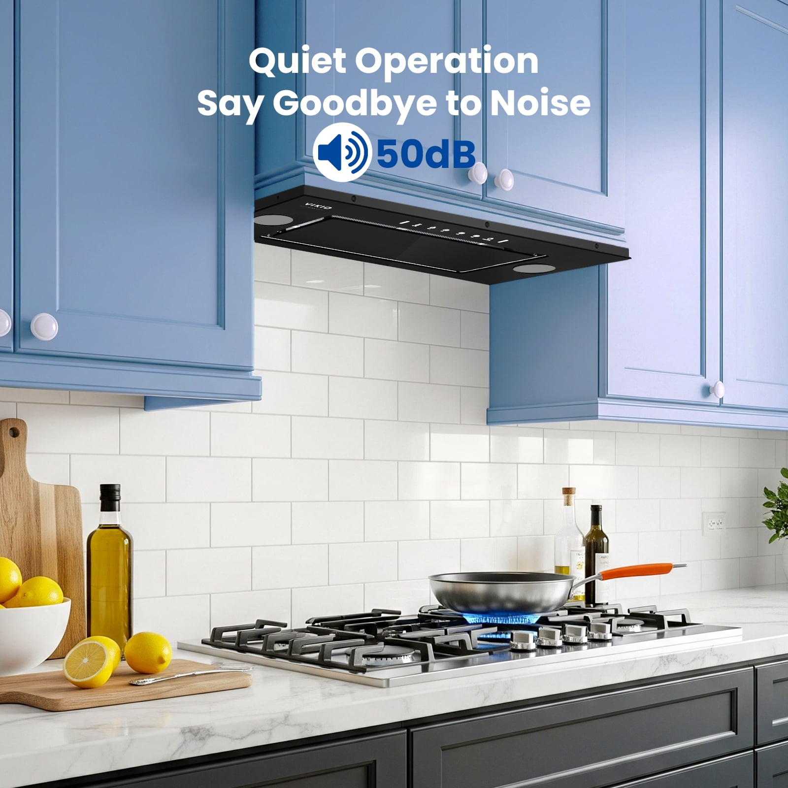 VIKIO 36 inch Insert Range Hood 900CFM, Convertible Ducted to Ductless Exhaust Fan, Carbon Filter, Touch Panel, Stainless Steel, Black