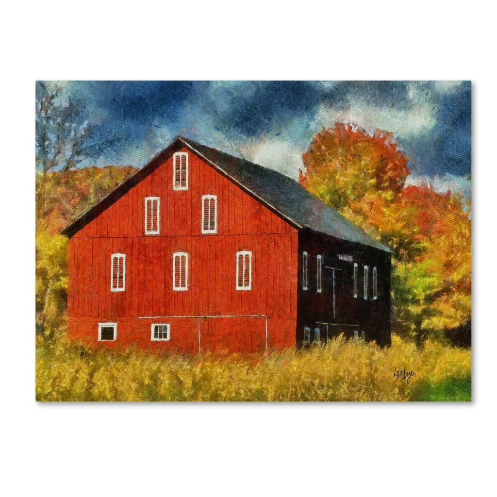 Trademark Fine Art "Red Barn In Autumn" Canvas Art by Lois Bryan