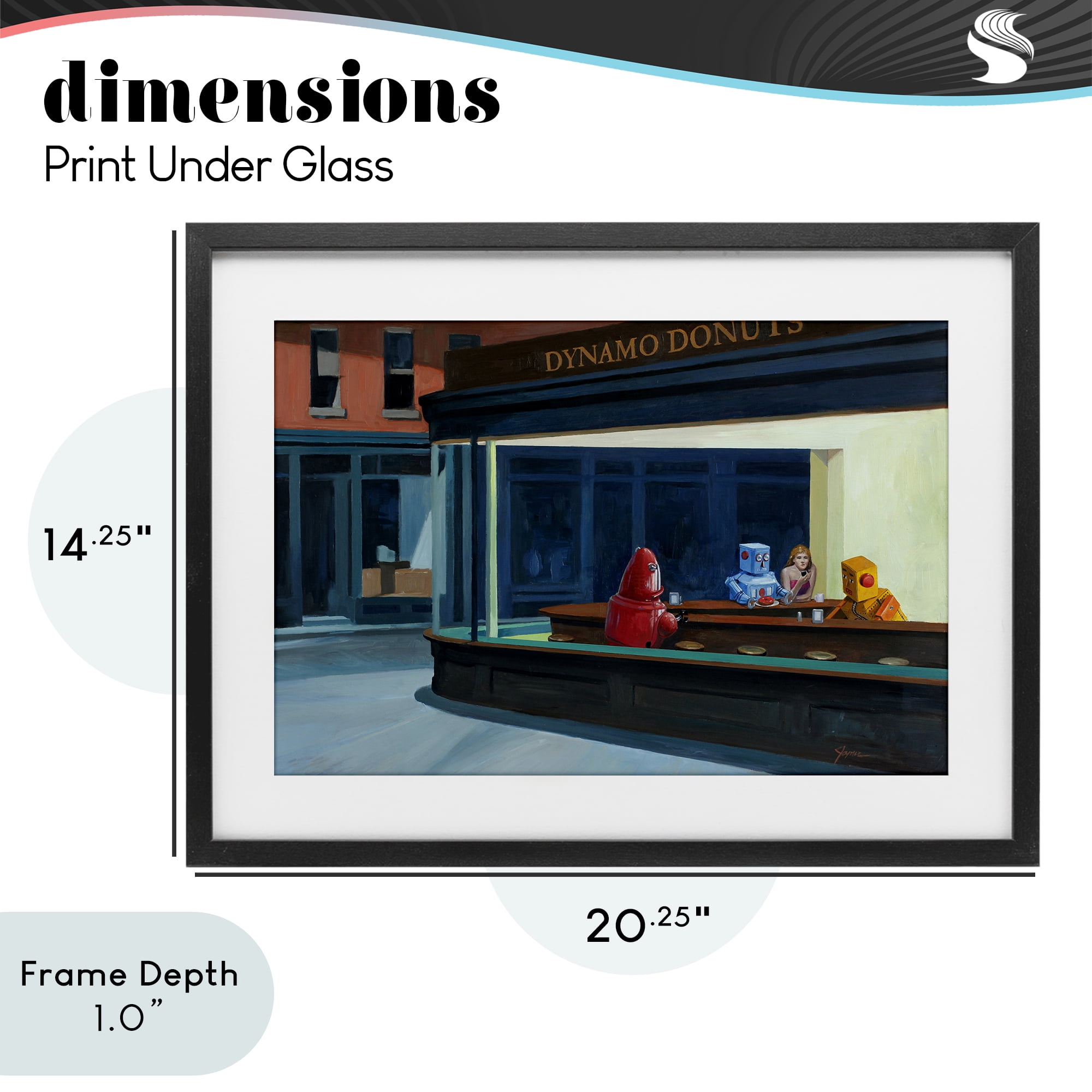 Stupell Industries Robots in Donut Shop Black Framed Print Under Glass, design by Eric Joyner
