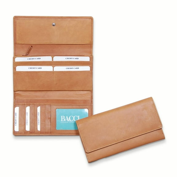 Brown Leather Flap Over Clutch 12-Slot Wallet with ID Window and 2 Zip Pockets Q-GM12749