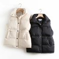 thumbnail image 4 of Chaleco holgado de algodón para mujer, Chaqueta larga con cuello levantado y cordón ajustable, acolchada, cálida, a prueba de viento, otoño e invierno, 2024, 4 of 5