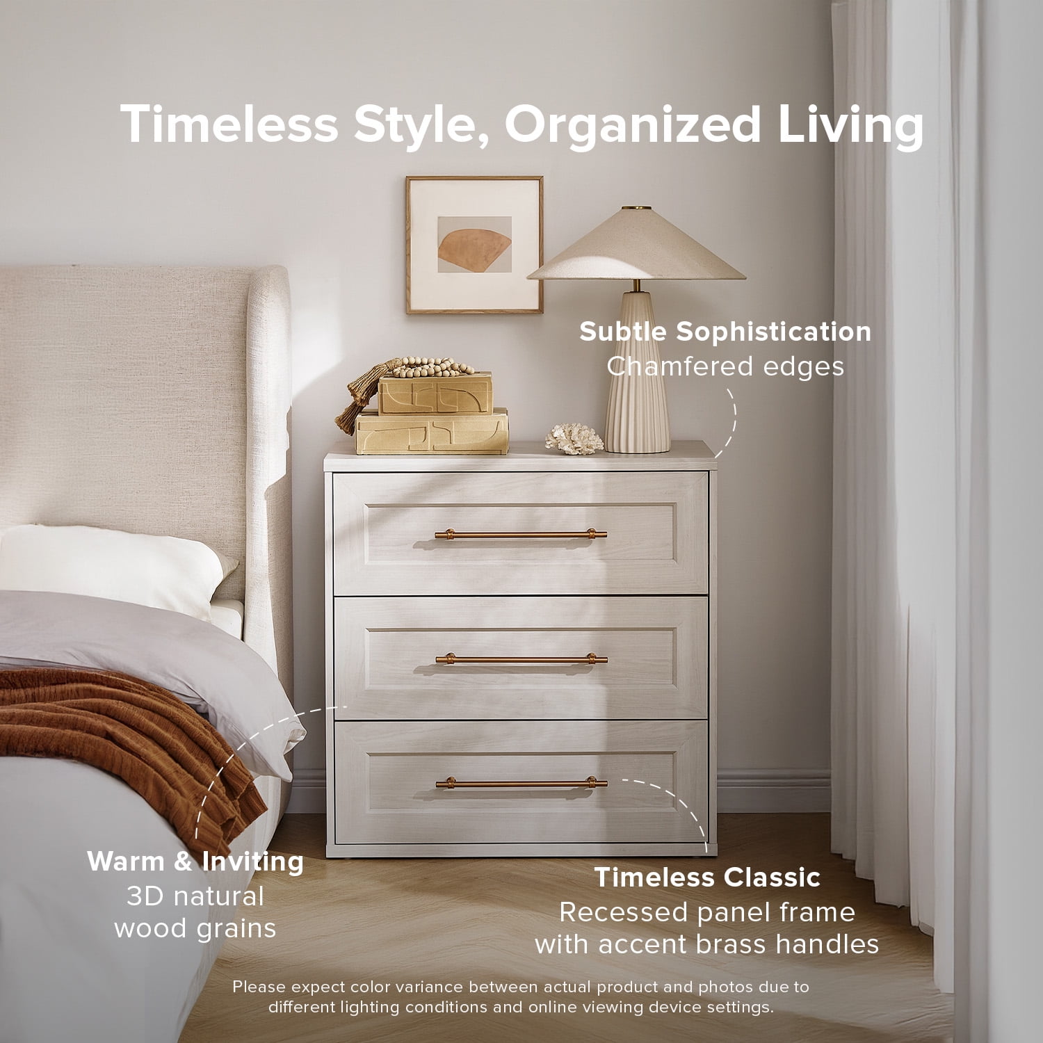Mopio Blake 3 Drawer Dresser for Bedroom, Small Dresser & Chest of Drawers, Wood Dresser Organizer, Modern Farmhouse Dresser, Tall Night Stand, End Table, Enhanced Safety, Sturdy Compliant (White)