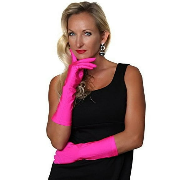 One Pair 12" Long Gloves, Hot Pink
