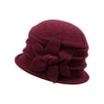 thumbnail image 3 of Women's Wool Felt Basin Hat with Flower, Warm Winter Cloche Hat for Outdoor, Windproof Mother Hat for Travel, Work, and Daily Winter Wear Wine, 3 of 3