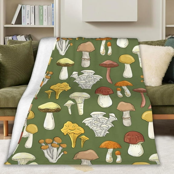 Mushroom Pattern Blanket Botanical Throw Blanket Gifts for Women Soft Lightweight Throw Blanket Fuzzy Blanket for Sofa Couch Bed Room Botanical Decor 50"X60"