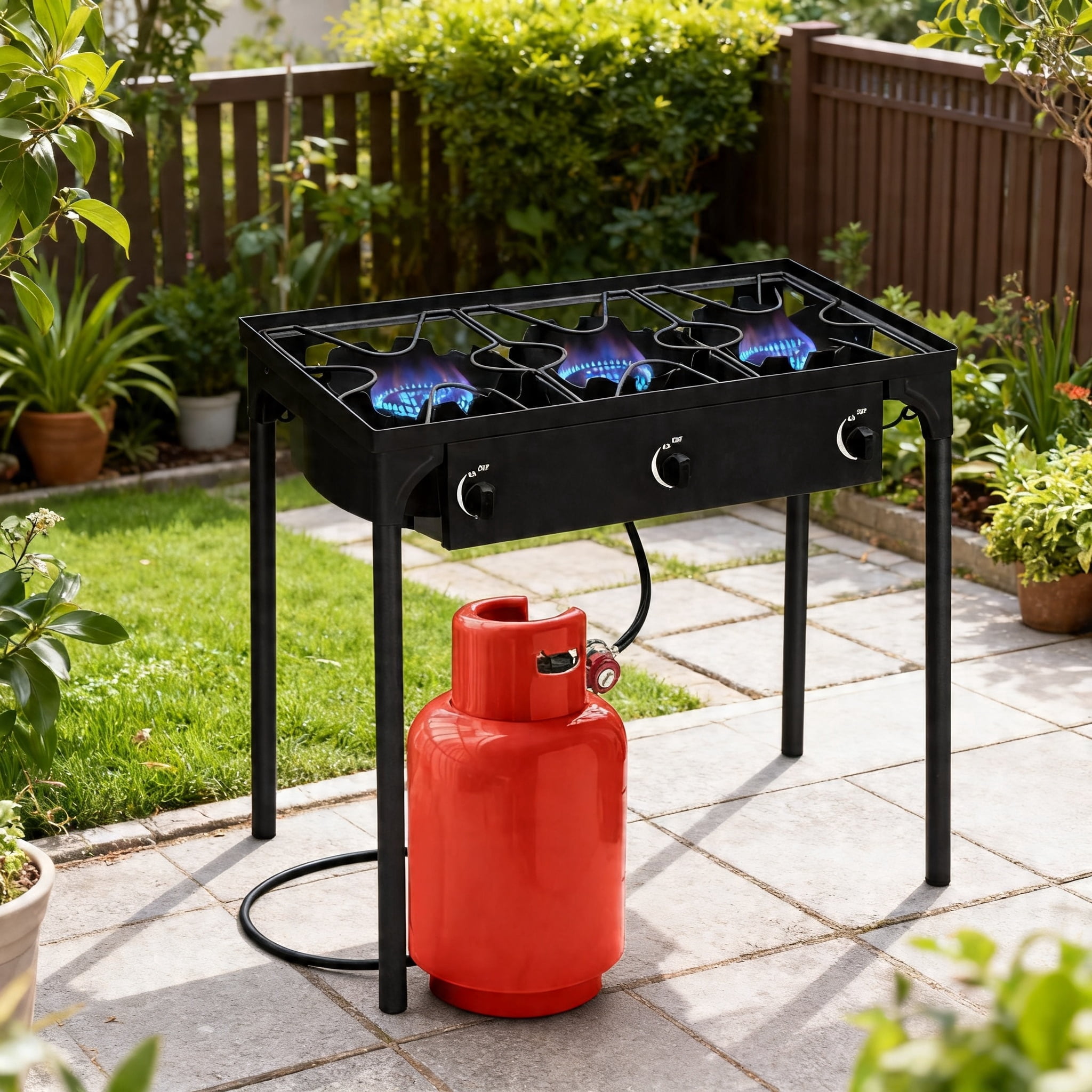LODZPK 3 Burner 225000 BTU High Pressure Propane Gas Cooker, Portable Cast Iron Outdoor Camp Stove