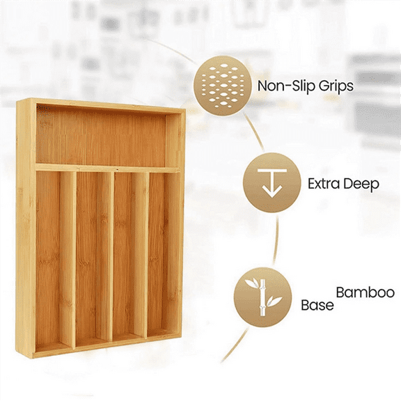 Bamboo Cutlery Silverware Tray Divider Storage Tray Rack Storage Box 5 Compartment Tray Kitchen Drawer Storage Rack