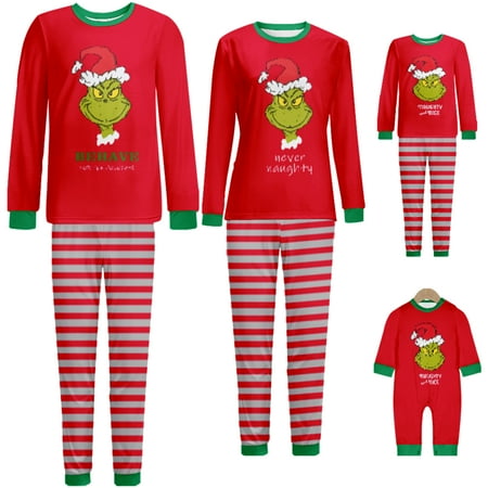 

Grinch Graphic Long Sleeve Outfit Kids Baby Baby-Kids-AdulChristmas Pajamas for Women Men Kids(Child 100)