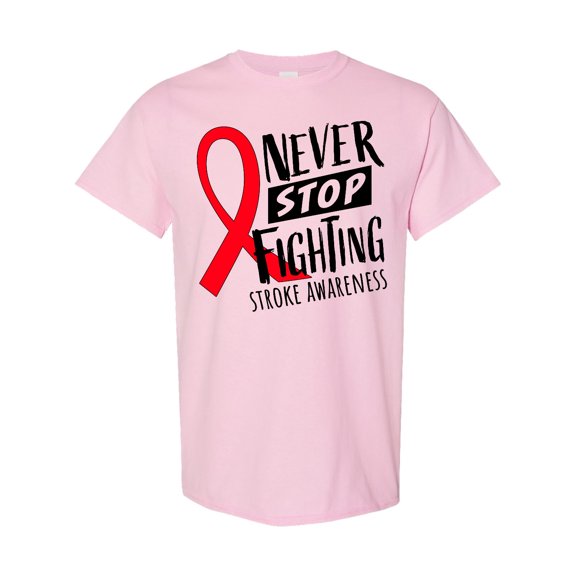 Inktastic Never Stop Fighting Stroke Awareness Red Ribbon T-Shirt