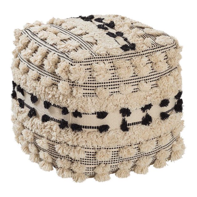 TOV Furniture Balhi 18"H Transitional Fabric Pouf in Beige/Neutral