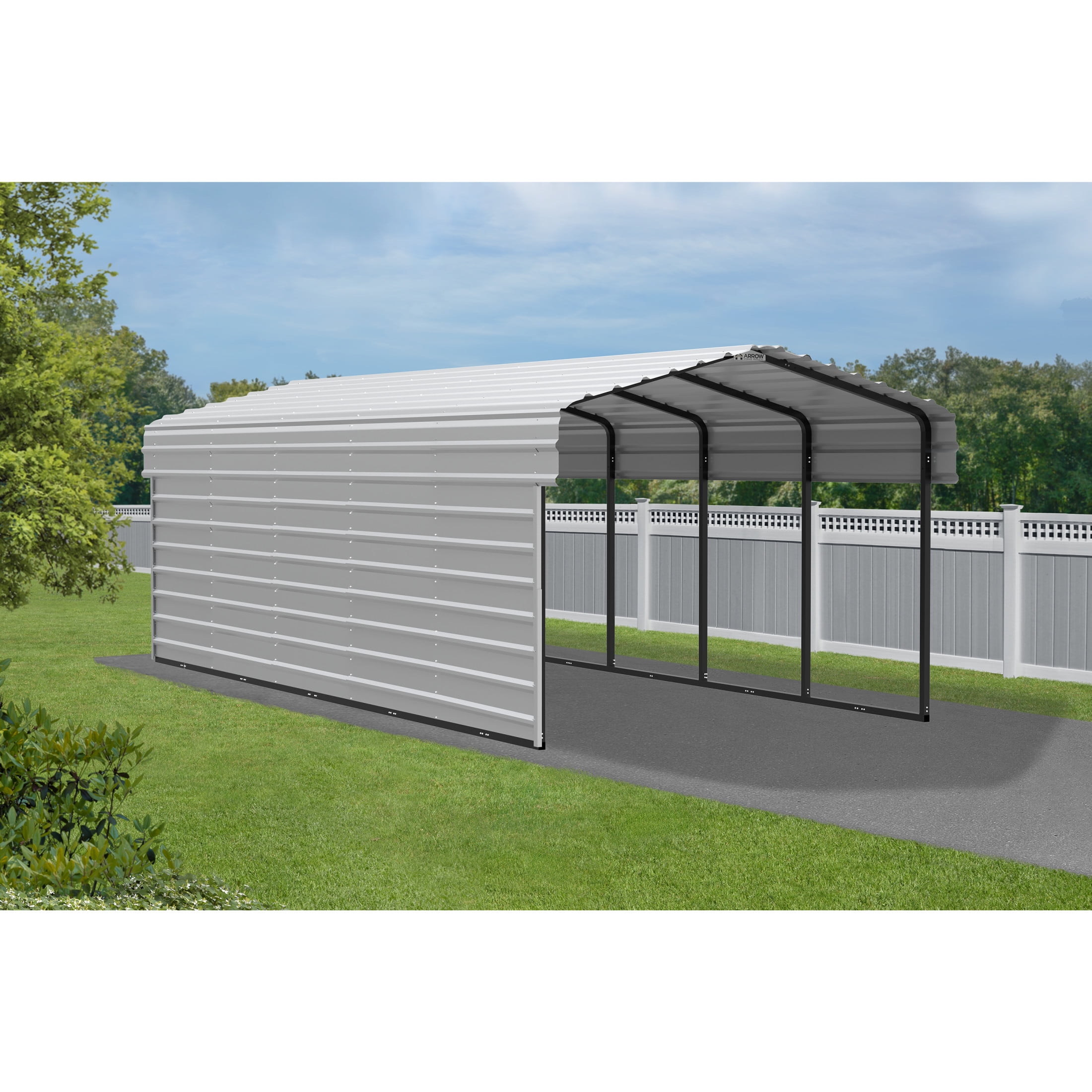 Arrow 10 x 24 x 7 ft Eggshell Carport With 1 Side Wall Kit