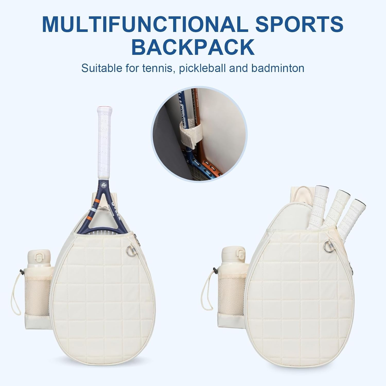Quilted Tennis Backpack for 2 Rackets, Slim & Lightweight Waterproof Sling Bag for Tennis, Pickleball, Padel, Crossbody Sport Bag for Men & Women