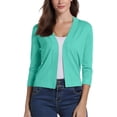 thumbnail image 4 of Women'S 3/4 Sleeve Cropped Cardigan Sweater Elegant Shrugs For Women Simple And Versatile Short Deep water blue 2XL, 4 of 5