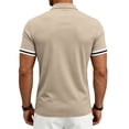 thumbnail image 5 of SAWOBUUN Men's Golf Shirt Short Sleeve Classic Button Collar Top with Striped Cuffs Casual Solid Color Slim Fit Tee, 5 of 9