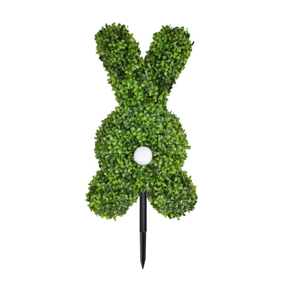 XQWJWLA 28" Artificial Boxwood Easter Bunny Topiary, Rabbit Shaped Topiary Trees with Ground Spike, Green Spring Easter Garden Front Porch Outdoor Decorations