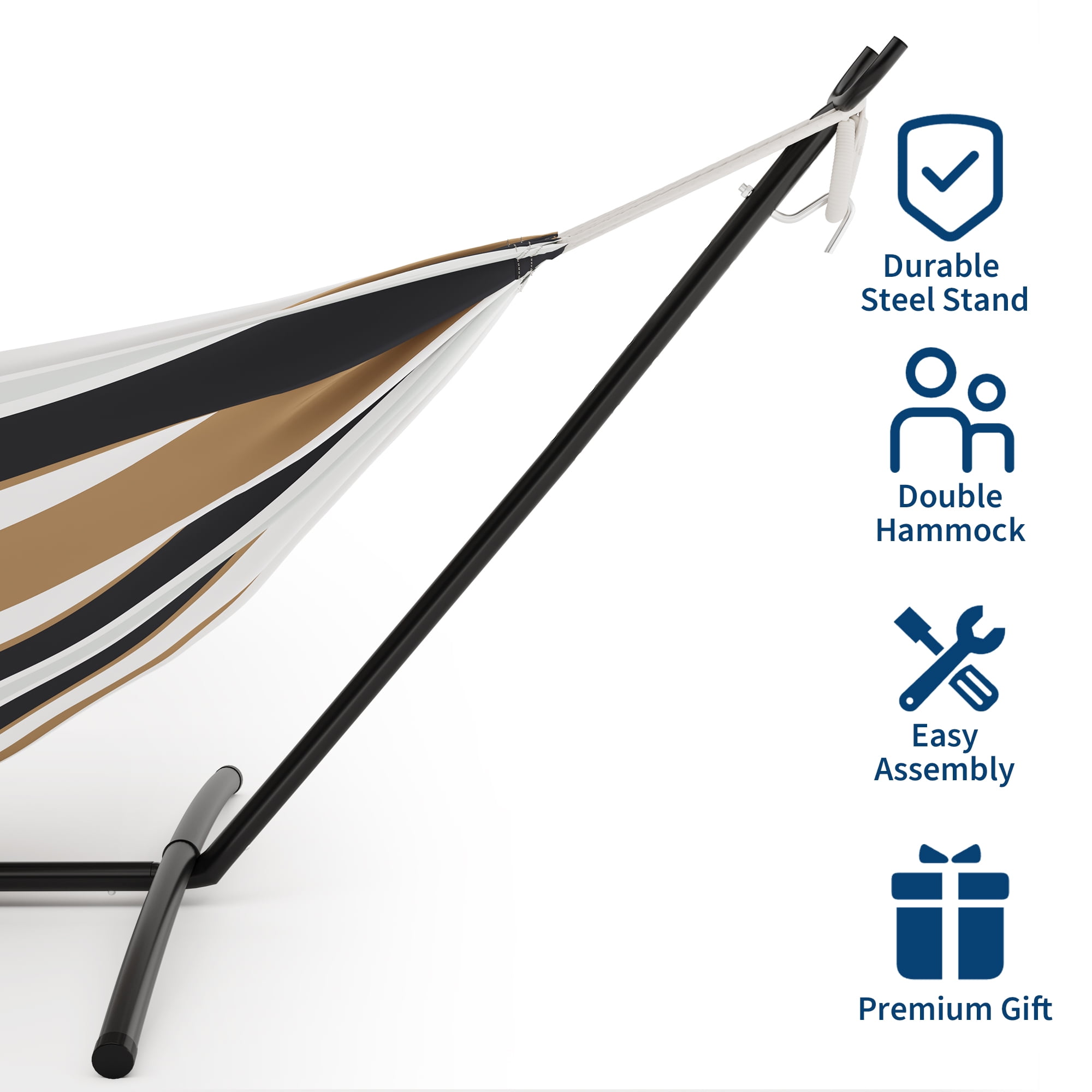 COZONY 2-Person Hammock with Steel Stand, 450lb Capacity, Portable Cotton Rope Bed, Carry Bag Included