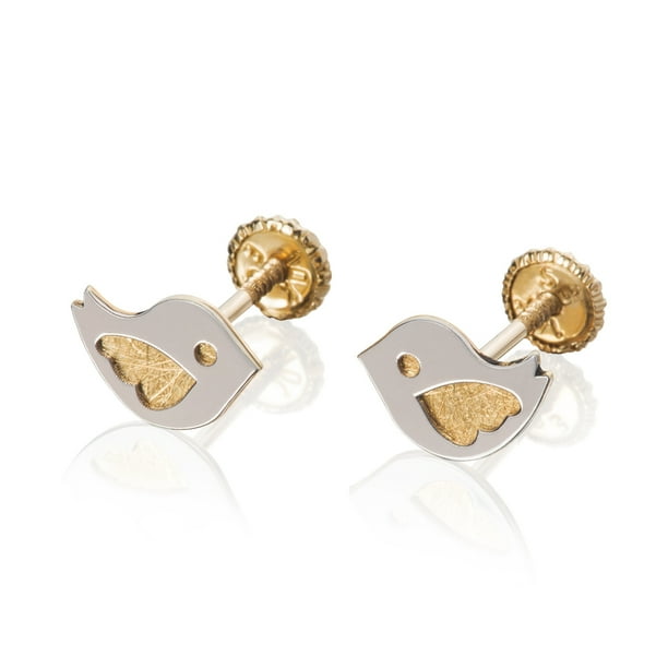 GIALLO | Aretes de oro 14K broquel Pájaro oro blanco y amarillo GIALLO Para bebés, niñas y mujeres