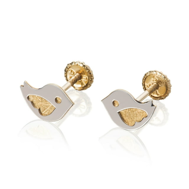 GIALLO | Aretes de oro 14K broquel Pájaro oro blanco y amarillo GIALLO Para bebés, niñas y mujeres