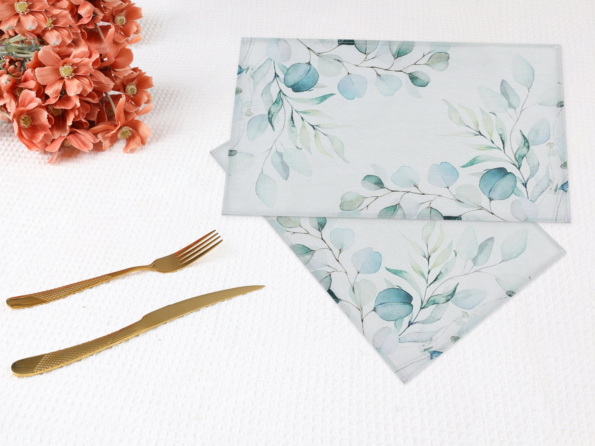Unique Bargains Farmhouse Placemats Set of 6 Linen Placemats Light Green 18*12in