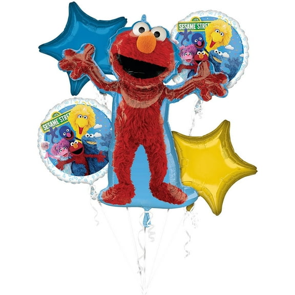 Anagram Elmo Sesame Street Birthday Party Mylar Balloons Set, Foil Multicolor, 5 Count