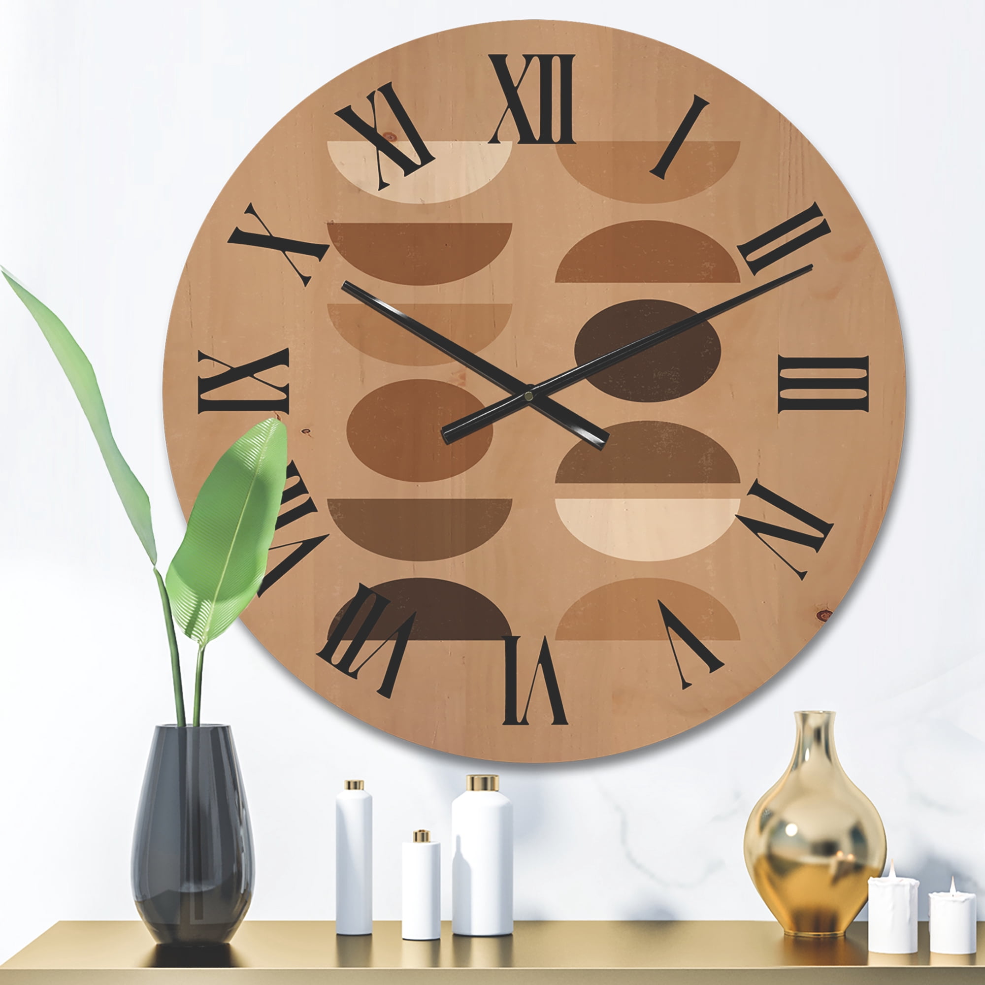 Designart 'Abstract Moon and Sun Geometric Print II' Modern Wood Wall Clock