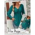 thumbnail image 5 of Hibeli Women Drawstring V Neck Ruffle Long Sleeve Tunic Jacquard Solid Color Top, 5 of 7