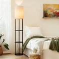 thumbnail image 3 of Foukus 63" Round Shade Floor Lamp with Shelves: Lamp for Living Room with 3 Adjustable Color Temperatures, Display Bookshelf for Home, Bedroom, Study - Black (Bulb Included), 3 of 6