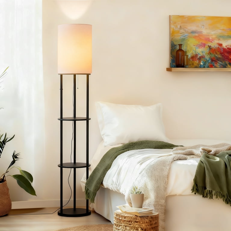 Foukus 63" Floor Lamp with 3-Tier Bookshelf, Black photo 3