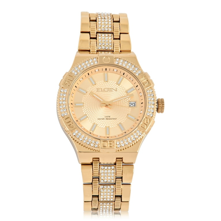 Elgin Adult Mens Analog Alloy Gold 54mm Wristwatch Bracelet