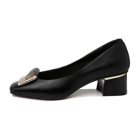 

Women‘s Square Toe Chunky Heel Shoes Solid Color Metal Decor Slip On Shoes Non Slip Walking Shoes