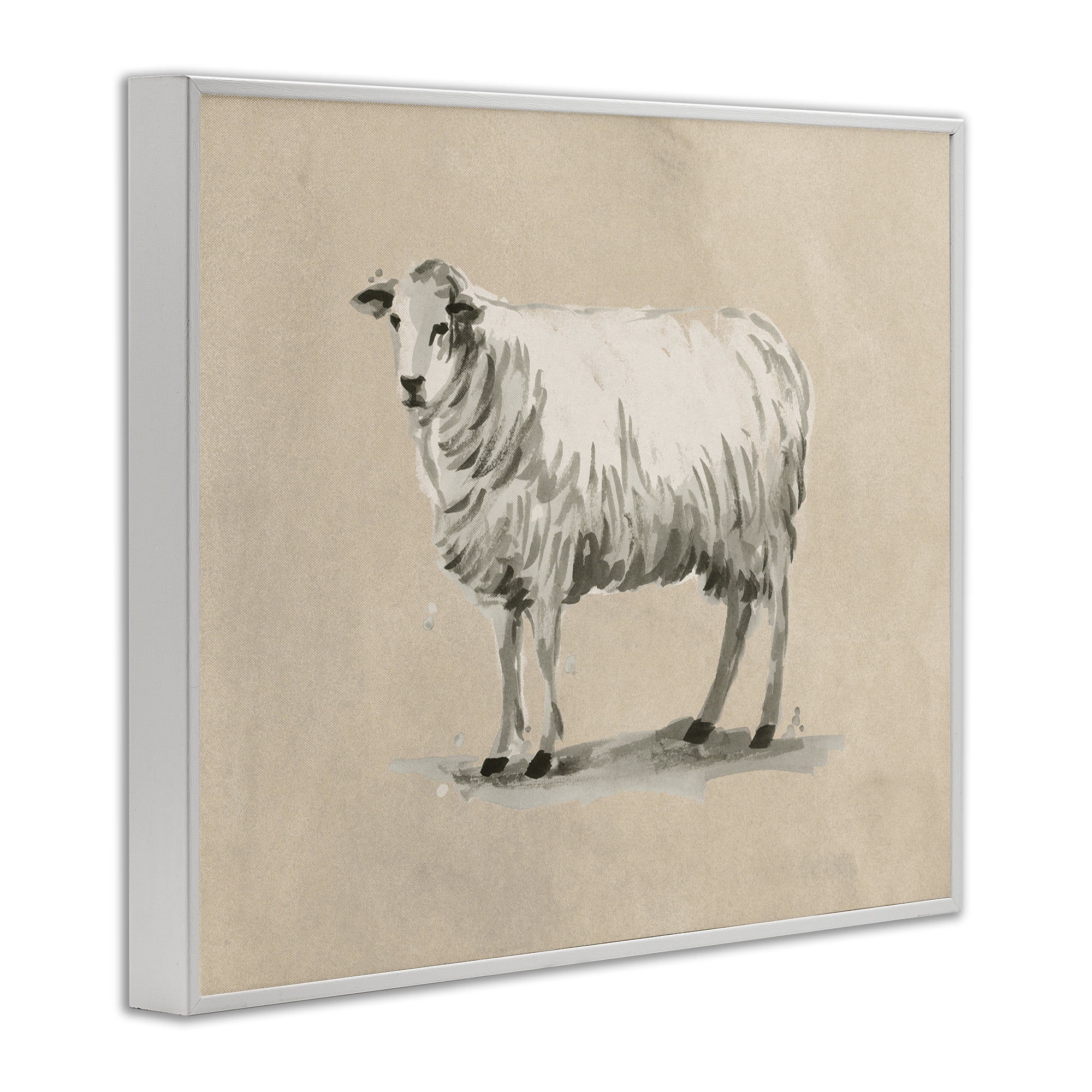 Stupell Industries Traditional Minimal Sheep Animals & Insects Painting White Framed Art Print Wall Art, 14 x 11