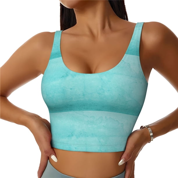 Balery Blue And Turquoise Sujetadores deportivos con espalda cruzada para mujer, acolchados, sin costuras, de alto impacto, ideales para yoga, gimnasio, entrenamiento y fitness.-