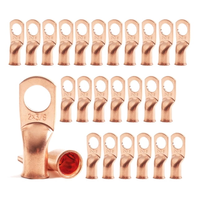 Arandelas para cables de batería JOYPXF, 2 AWG, 3/8, anillo de cobre, 25 unidades