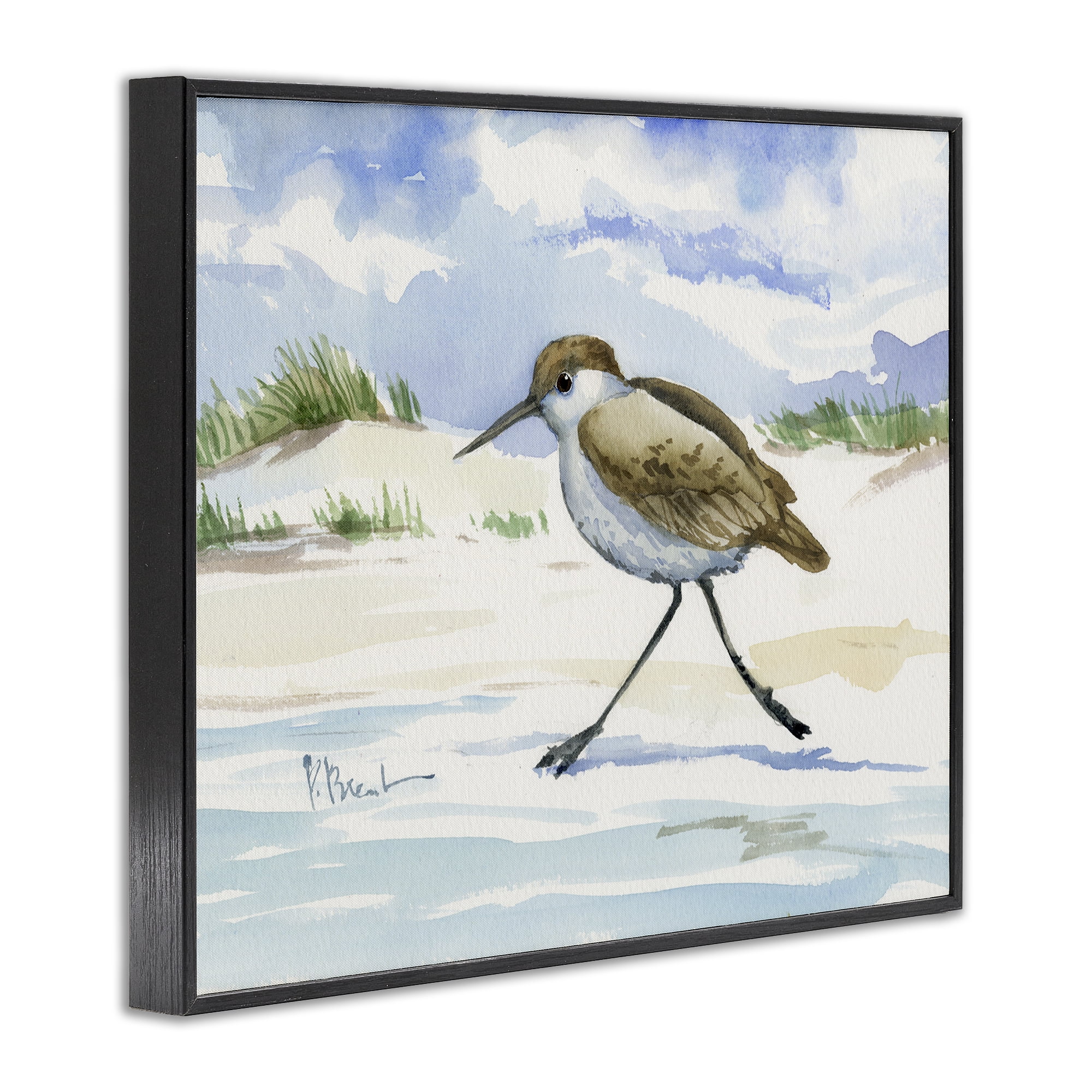 Stupell Industries Inlet Beach Sandpiper Running Black Framed Giclee Art, design by Paul Brent