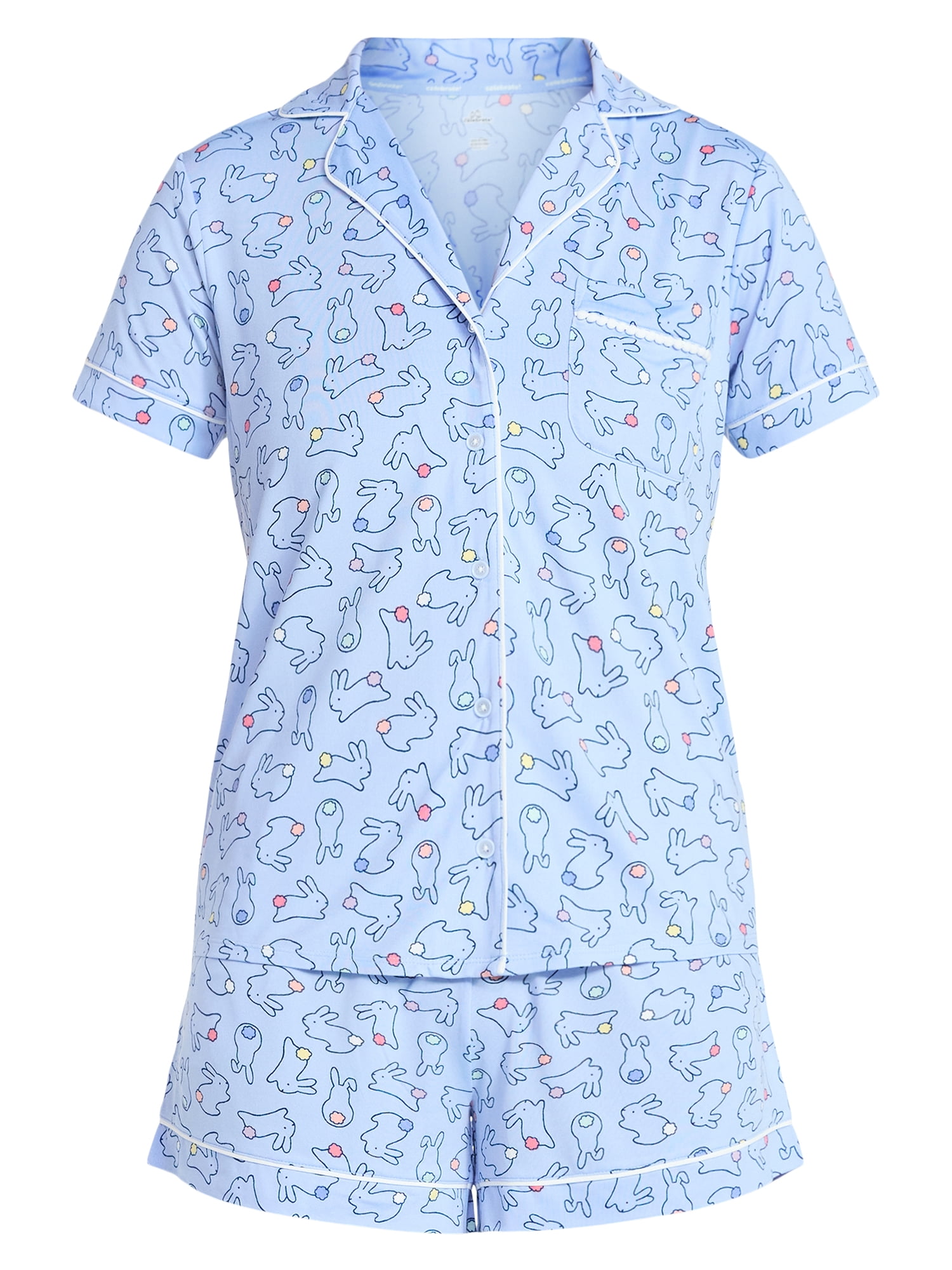 Easter Women's and Women's Plus Notch Collar Top and Shorts Pajama Set from Way to Celebrate, 2-Piece, Sizes XS-3X