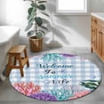 thumbnail image 4 of Summer Ocean Round Area Rugs 3 ft, Welcome to Life Color Coral Shell Blue Plaid Washable Small Area Rug with Non-Slip Sturdy Edge Binding Round Front Door Mat Floor Carpet for Entryway, 4 of 9
